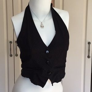 black tuxedo top vest gray stitching
